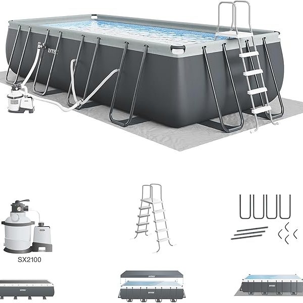 INTEX 26363EH Ultra XTR Deluxe Rectangular Above Ground Swimming Pool Set: 24ft x 12ft x 52in – Includes 2100 GPH Sand Filter Pump – Easy Assembly