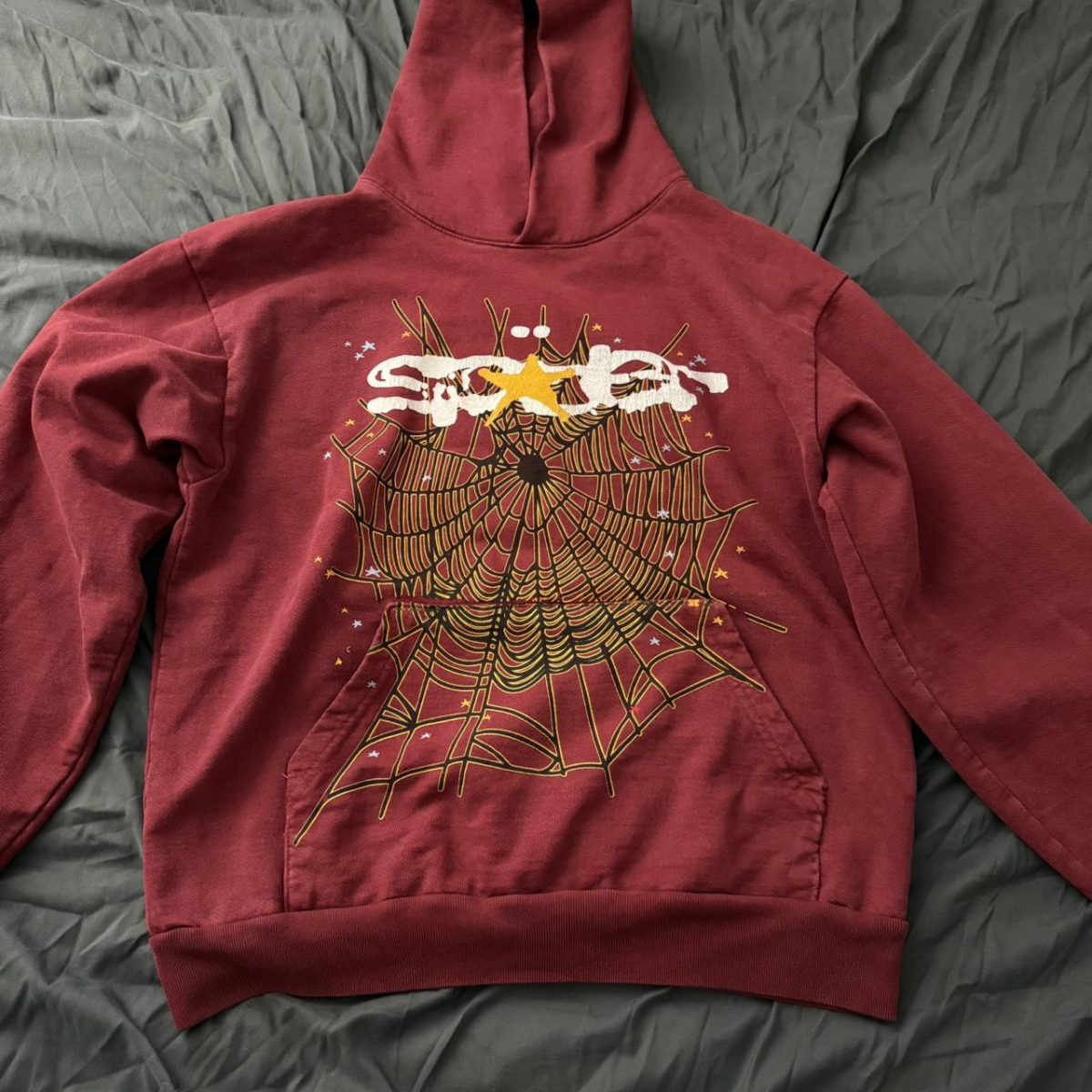 Spider Worldwide Men's Burgundy and Red Hoodie - Image 1